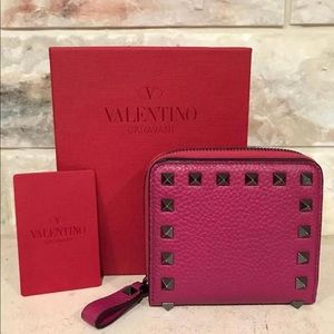 Valentino Rockstud Leather French Stud Wallet
